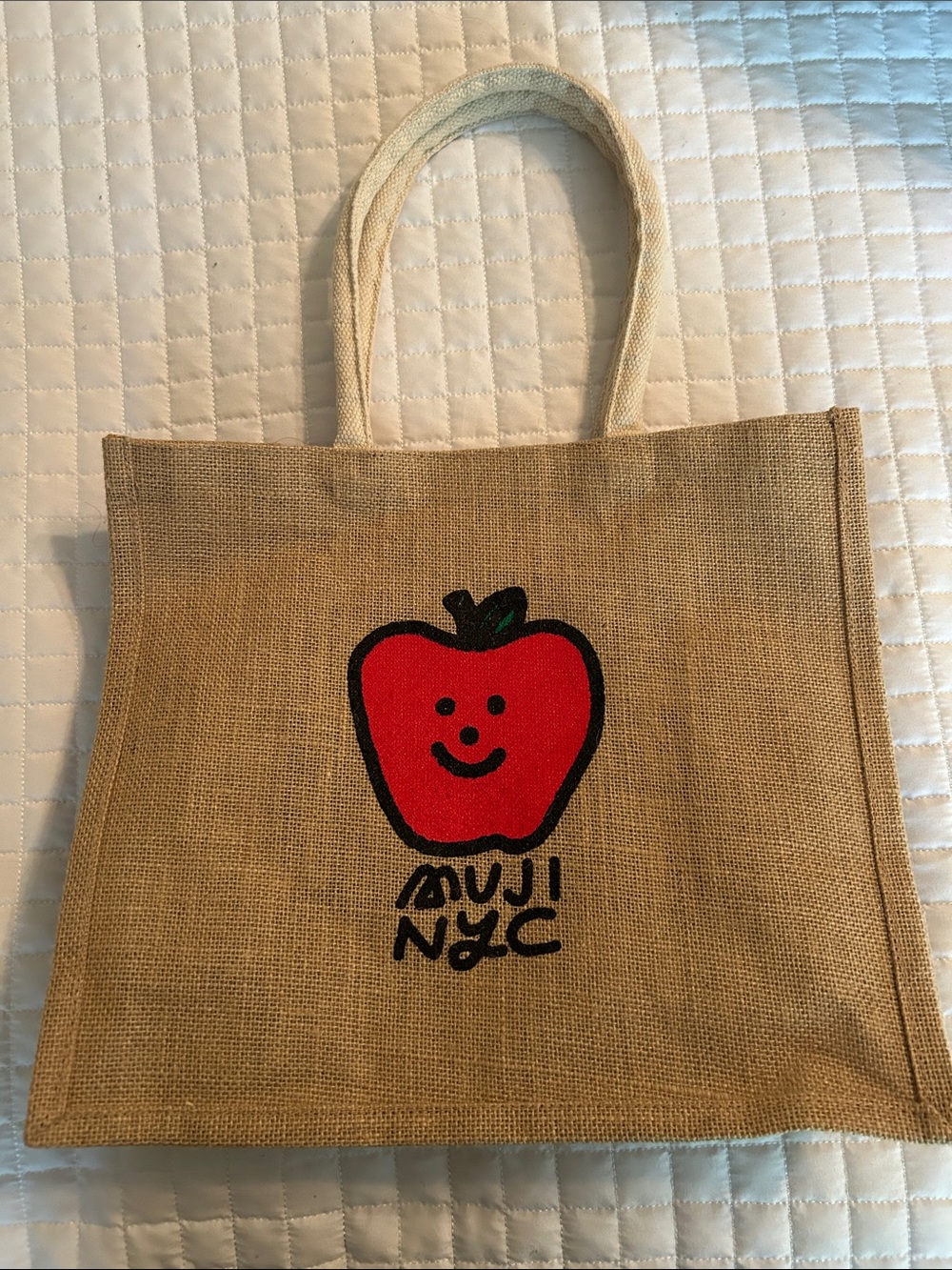 Muji NYC Red Apple Jute Tote Bag